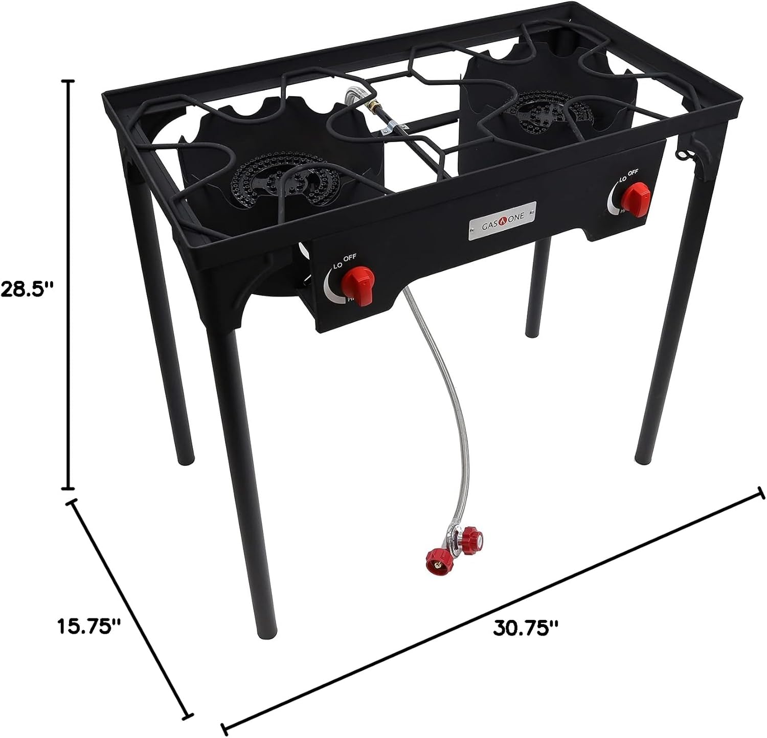 Gas One Propane Double Burner Two Burner Camp Stove Outdoor High Pressure Propane 2 Burner Adjustable PSI Regulator and 4ft Steel Braided Hose With Removable Legs