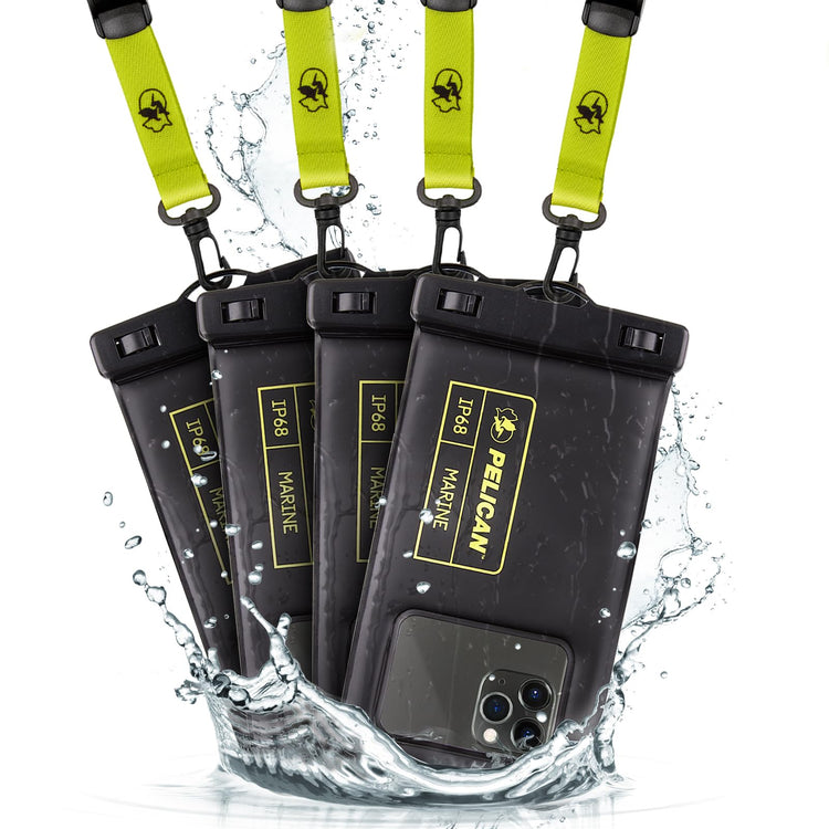 Pelican Marine - IP68 Waterproof Phone Pouch (XL Size) Floating Waterproof Phone Case - Beach Cruise Ship Travel Essentials - Works with All Phones - Detachable Lanyard - Black/Hi-Vis Yellow