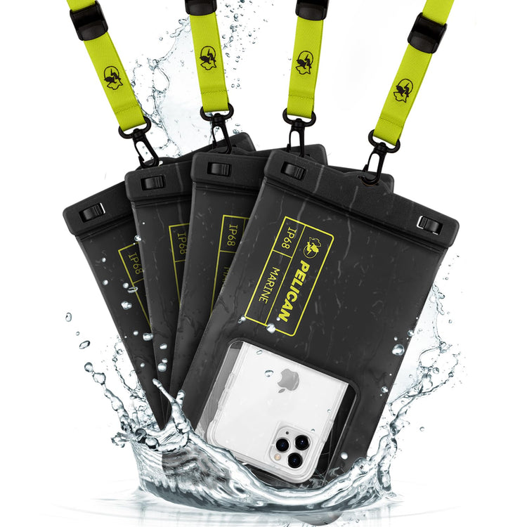Pelican Marine - IP68 Waterproof Phone Pouch (XL Size) Floating Waterproof Phone Case - Beach Cruise Ship Travel Essentials - Works with All Phones - Detachable Lanyard - Black/Hi-Vis Yellow