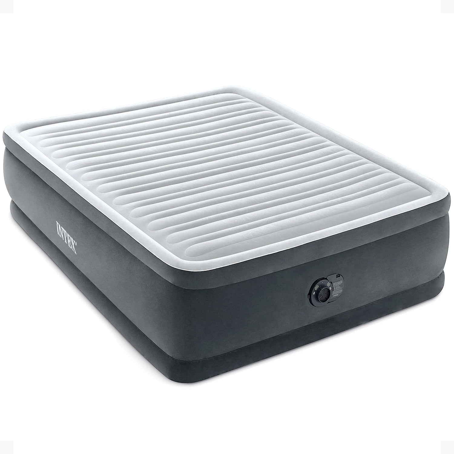 Intex 64417ED 22in Queen Dura-Beam Comfort Plush High-Rise Inflatable Air Mattress with Built in Pump for Travel and Camping, 600lb Weight Capacity