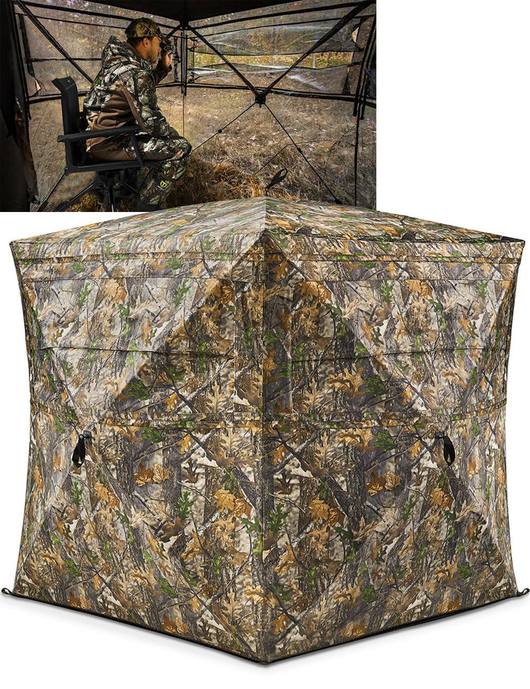 TIDEWE Hunting Blind 270°See Through with Carrying Bag, 1-2& 2-3& 3-4 Person Pop Up Ground Blinds, Portable Resilient Hunting Tent (Camouflage)
