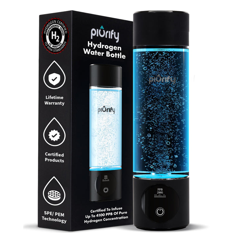Hydrogen Water Bottle Generator - Up to 4100+ PPB Concentration - SPE/PEM Technology - Certified H2 Generator - Portable Athletic Performance & Hydration System - 6-Hour Hydrogen Retention