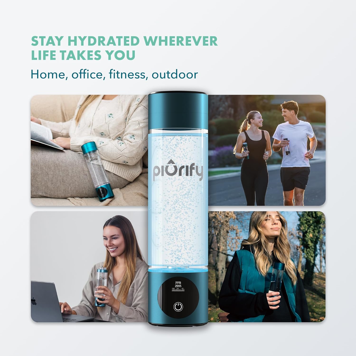 Hydrogen Water Bottle Generator - Up to 4100+ PPB Concentration - SPE/PEM Technology - Certified H2 Generator - Portable Athletic Performance & Hydration System - 6-Hour Hydrogen Retention