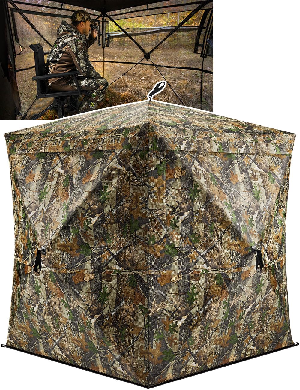 TIDEWE Hunting Blind 270°See Through with Carrying Bag, 1-2& 2-3& 3-4 Person Pop Up Ground Blinds, Portable Resilient Hunting Tent (Camouflage)