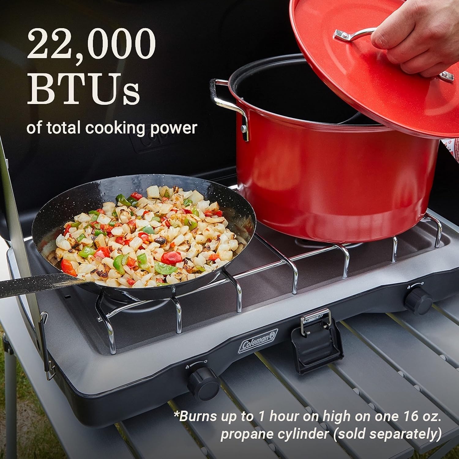 Coleman Triton 2-Burner Propane Stove, Portable Camping Cooktop with 2 Adjustable Burners & Wind Guards, 22,000 BTUs of Power for Camping, Tailgating, Grilling, BBQ, & More